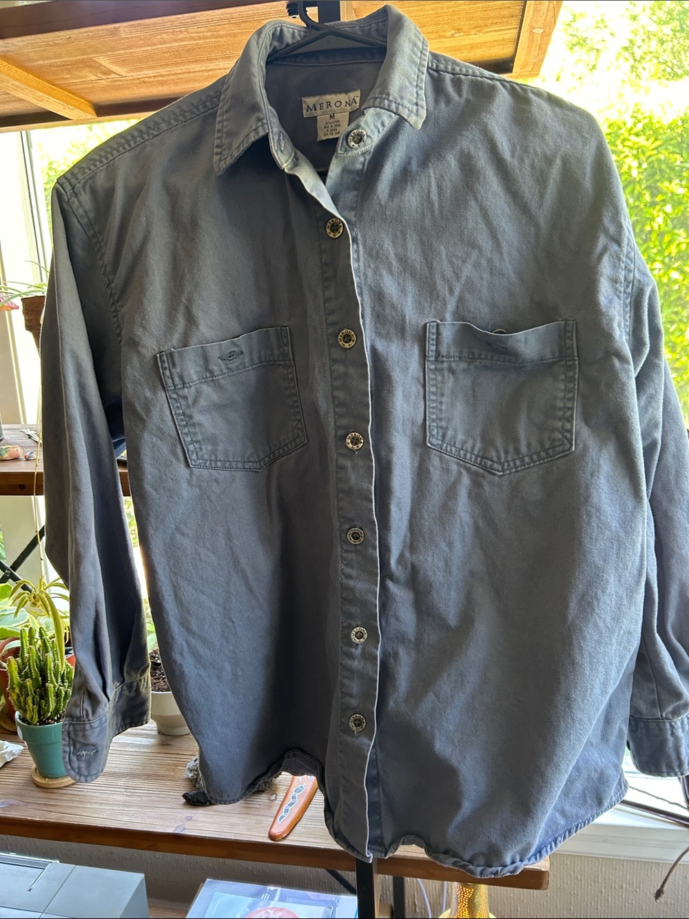 Merona Men's Washed Button-Up Shirt in Blue Gray